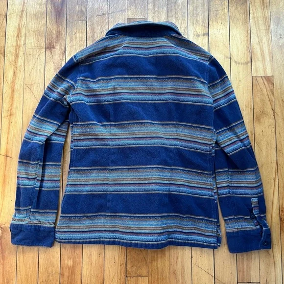 Patagonia Women’s Long-Sleeved Fjord Flannel Shirt Gaucho Stripe Classic Navy 6 - Picture 6 of 7